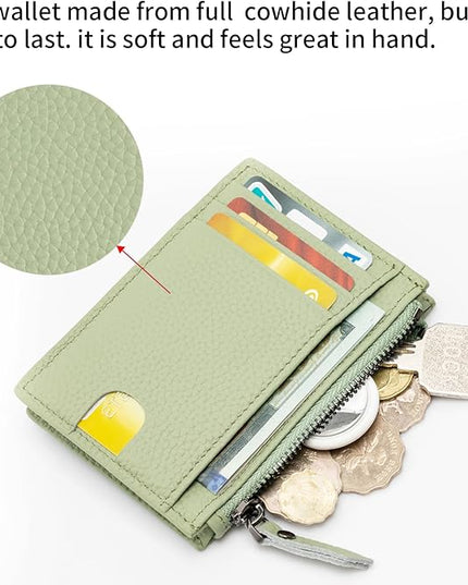 ilovever Slim Wallet for Women Small Leather RFID Blocking Credit Card Holder Minimalist Wallet with Coin Purses & Pouches,S Light Green