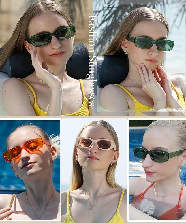 Dollger Rectangle Sunglasses for Women Men Trendy Retro Fashion Sunglasses UV 400 Protection Square Fram