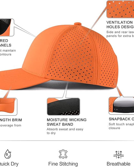 VOBOOM Men Quick Dry Baseball Cap Laser Cut Mesh Ball Curved Brim Snapback Hat