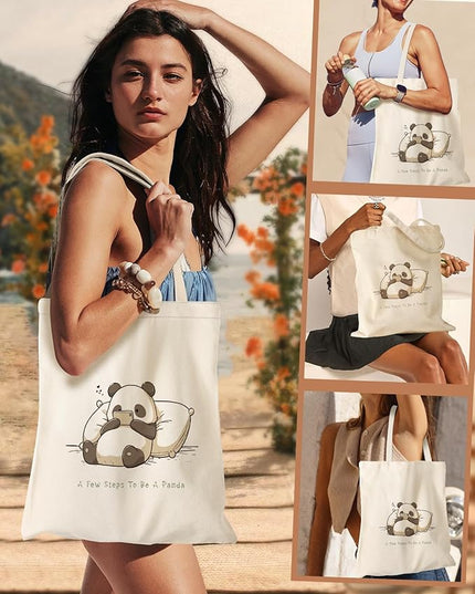 Aesthetic Canvas Tote Bag for Women - Sturdy Cloth Cotton Totes Bag with Pattern Shoulder Bag