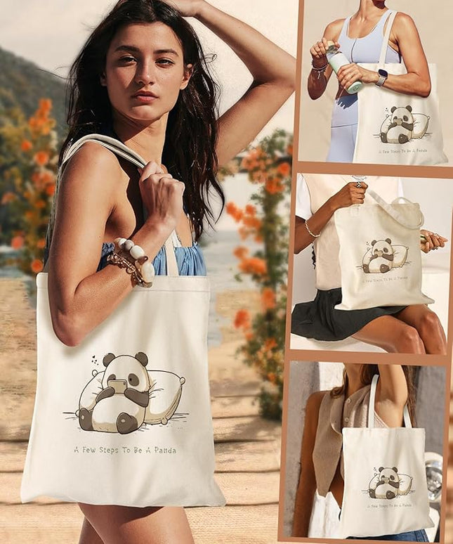 Aesthetic Canvas Tote Bag for Women - Sturdy Cloth Cotton Totes Bag with Pattern Shoulder Bag