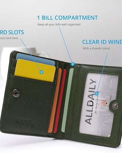 Alldaily Small RFID Wallet for Women Slim Compact Bifold Pocket Ladies Travel Mini Purse (Green)