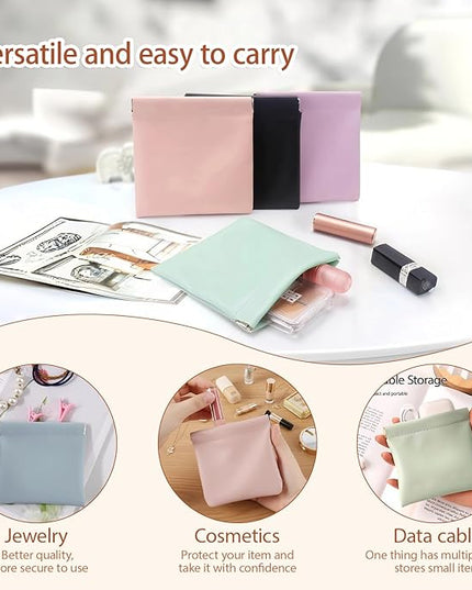 4Pcs Personalized Snap Closure Leather Organizer Pouch,Portable Small Makeup Bag for Women,Coin Purse Lipstick Cosmetics Accessories Organizer,Small Travel Kit Storage Pouch ﻿ (C)