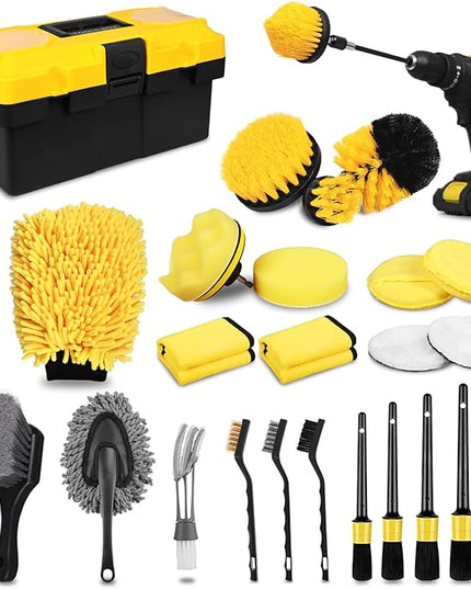TTRCB 27Pcs Car Detailing Kit, Car Detailing Brush Set, Auto Detailing Drill Brush Set, Car Detailing Brushes, Car Wash Kit, Car Accessories, Car Cleaning Tools Kit for Interior, Exterior, Wheels