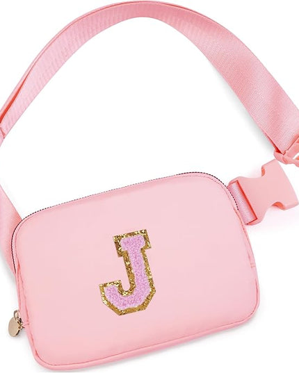 Uygafly Personalized Belt Bag for Women Girls - Fashion Mini Waist Packs with Adjustable Strap - Trendy Travel Fanny Pack Crossbody Bags with Initial Letter - Teen Gifts | Peach,J