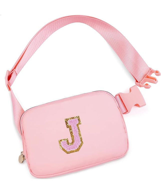 Uygafly Personalized Belt Bag for Women Girls - Fashion Mini Waist Packs with Adjustable Strap - Trendy Travel Fanny Pack Crossbody Bags with Initial Letter - Teen Gifts | Peach,J