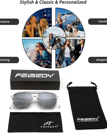 FEISEDY Retro Square Aviator Sunglasses Women Men 70s Vintage Trendy Plastic Frame Sun Glasses B2835