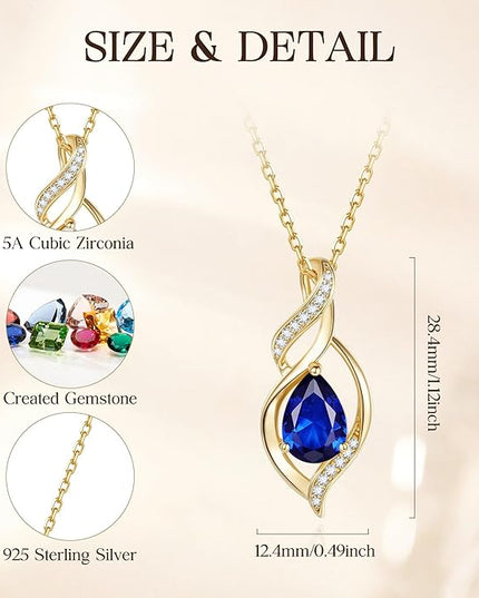 FANCIME Birthstone Necklace for Women Teardrop Necklace S925 Sterling Silver Infinity Love Birthday Gifts for Mom Women Girls, 16"+2" Inches