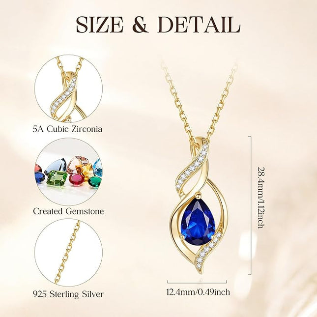 FANCIME Birthstone Necklace for Women Teardrop Necklace S925 Sterling Silver Infinity Love Birthday Gifts for Mom Women Girls, 16"+2" Inches