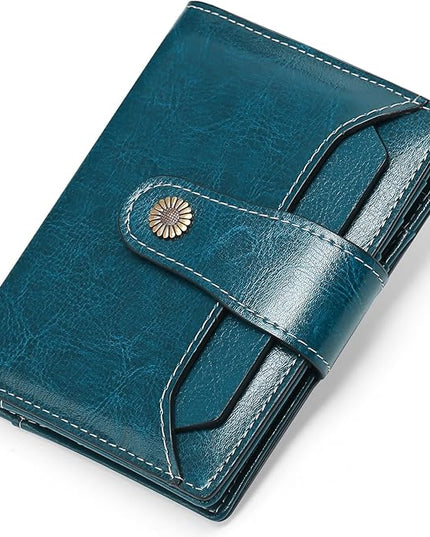 Falan Mule Women's Wallet, Genuine Leather, Bifold, RFID Blocking, Peacock Blue, 10 Slots, 2 Windows, 1 Zipper Pocket, 2 Compartments