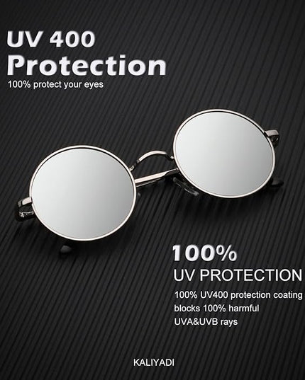 KALIYADI Round Polarized Sunglasses for Men Women Retro Metal Hippie Circle Style Sun Glasses UV Protection
