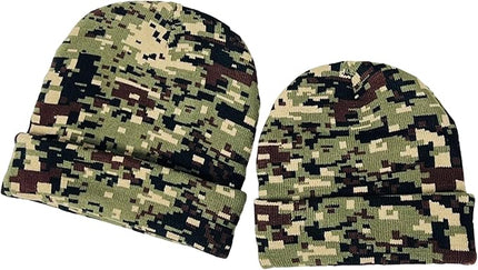 Super Soft Adult & Child Camo Print Winter Knit Beanie Set