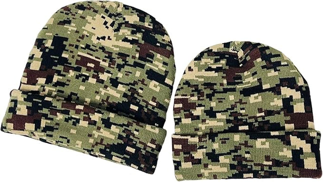 Super Soft Adult & Child Camo Print Winter Knit Beanie Set