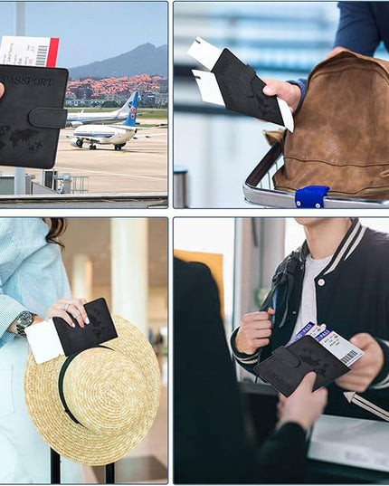 Passport Holder, Passport Cover with Credit Card Slot and Boarding Pass Slot Combo, Passport Wallet Case Book Travel Must Have, RFID Blocking Leather Travel Accessories, Black