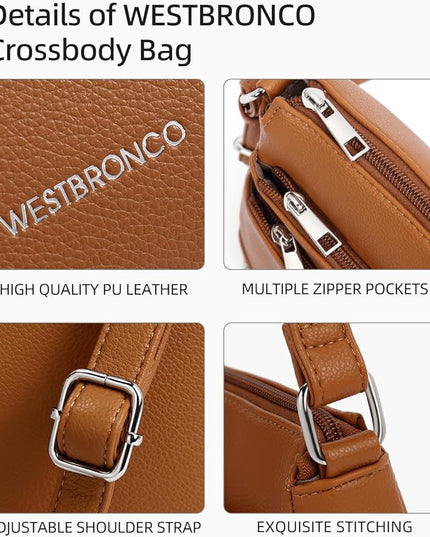 WESTBRONCO Crossbody Bags for Women, Medium Size Shoulder Handbags, Satchel Purse with Multi Zipper Pocket