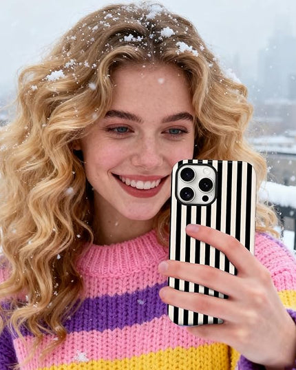 Magnetic for iPhone 13/14 Case Cute Stripes Phone Case, Shockproof Slim TPU and Hard PC Protective Phone Cover Compatible with MagSafe Designed for Women Girls, Black and White