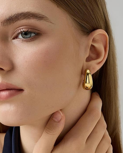 18K Gold Plated Chunky Hoop Earrings for Women Fashion Thick Gold Hoops Set Jewelry for Birthday Christmas Gifts