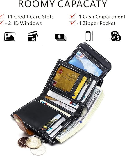 ANDOILT Wallets for Women Genuine Leather Small Bifold Wallet RFID Blocking Card Case Purse with ID Window Coin Pocket | Small, RFID Blocking, Card Case, Purse, with ID Window, Coin Pocket