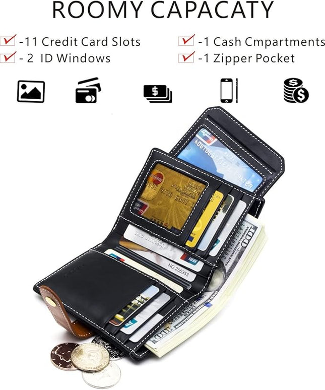 ANDOILT Wallets for Women Genuine Leather Small Bifold Wallet RFID Blocking Card Case Purse with ID Window Coin Pocket | Small, RFID Blocking, Card Case, Purse, with ID Window, Coin Pocket
