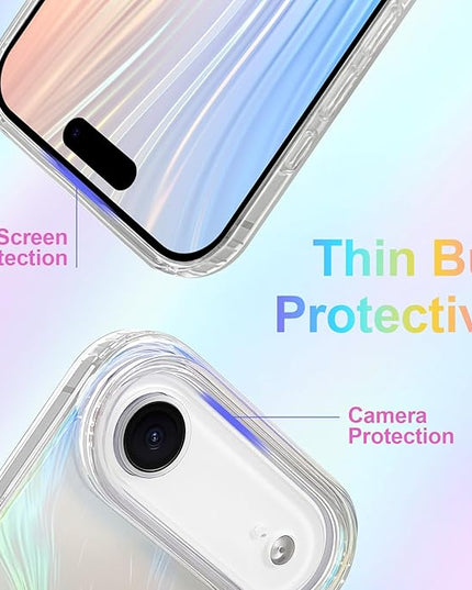 Glitter Case for iPhone Air Case for Women Girls [ Compatible with Magsafe ] Clear Cute Aesthetic Girly Iridescent Feather Sparkly Bling Magnetic Phone Cover, Gradient Blue & Pink