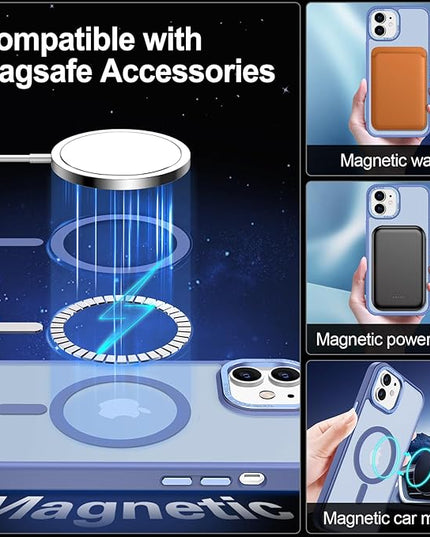 Hython Case for iPhone 12 Case Magnetic Translucent Matte Phone Cases 6.1" [Compatible with MagSafe] Thin Slim Fit Shockproof Bumper Hard Protective Cover for Women Men Girls, Light Blue