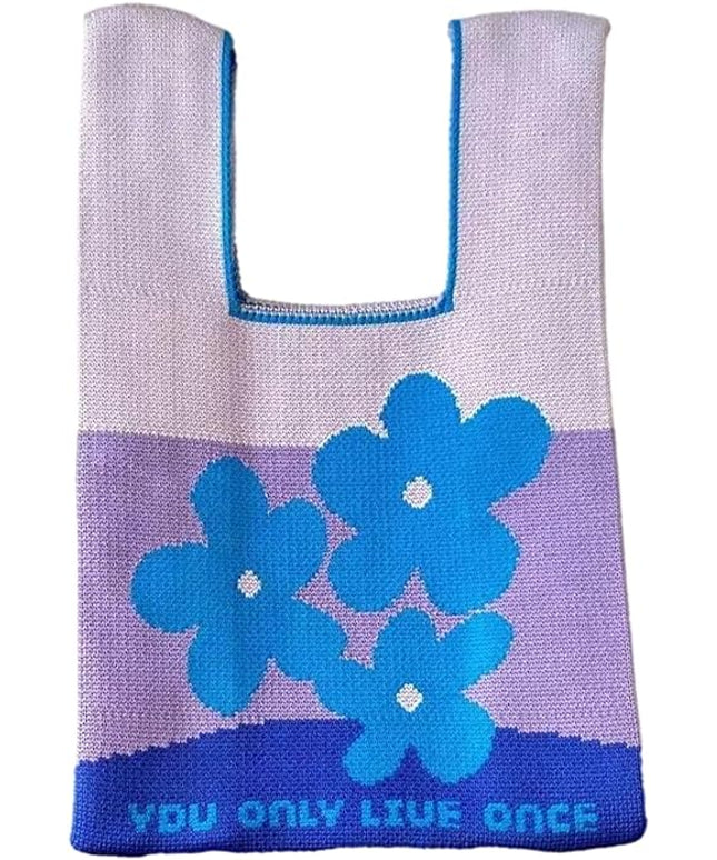 Women's Wrist Knot Tote Bag Small Crochet Wristlet Handbag Aesthetic Cute Knit Purse (Very Small Size)