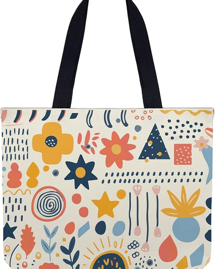 Large Tote Bag for Women, Floral Grocery Tote with Snap Thick Canvas Both Side Pattern, Gift Daily Use Shopping Travel Picnic