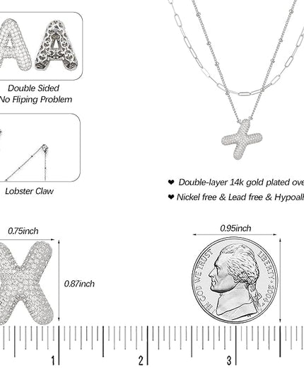 LUCA SMITH Initial Necklaces for Women, Dainty Balloon Bubble Letter, Name Letter Alphabet Pendant Layered Choker Chain Jewelry Gift