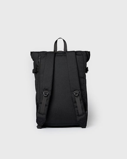 Sandqvist Men's Icon Medium Rolltop Backpack, Black With Black Leather, One Size