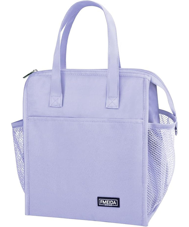Fmeida Insulated Lunch Bag Women, Simple Lunch Tote Bags, Waterproof Thermal Cooler Lunch Bag, Reusable Adult Lunch Box Bag for Women | Large Purple, Front&Side Pockets