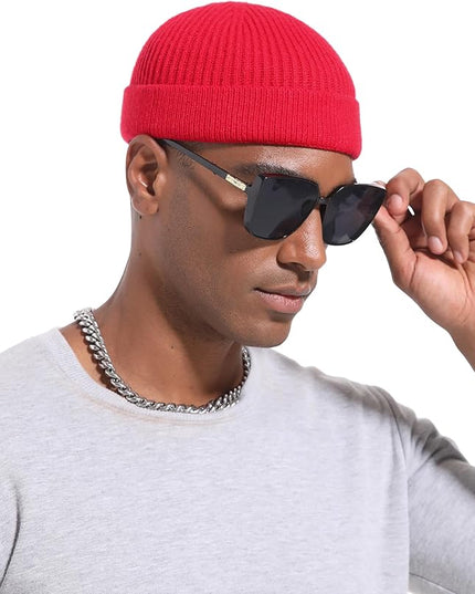 Short Fisherman Beanie for Men Women, Wool Knit Cuff Warm Winter Hats, Trawler Beanie Watch Caps Soft Skullcap