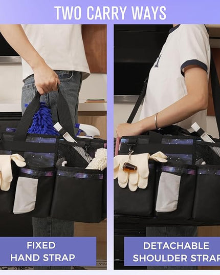 Wearable Cleaning Caddy, Cleaning Caddy Supplies Organizer with Handle & Shoulder Straps for Housekeepers, Under Sink & Car Cleaning Tool Organizers Bag with 4 Foldable Divider (StarrySky)