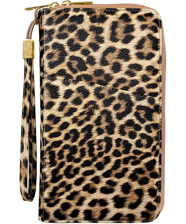 Family Passport Holder Wallet RFID Blocking Document Organizer PU Leather Mulit-purpose Travel Wallets Credit Cards Holder for Women Men, Light Leopard
