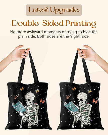 Canvas Tote Bag with Pockets - Aesthetic Reusable Totes for Women Ladies Cute Printed Cloths Canvas Shoulder Bag