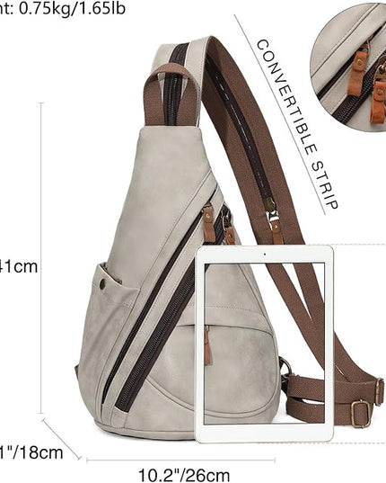 KL928 PU Leather Sling Bag - Small Crossbody Backpack Shoulder Casual Daypack Rucksack for Men Women