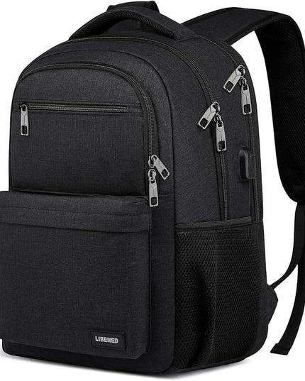 School Backpack for Teen Boys Mens, 15.6 Inch Laptop Backpack with USB Charging Port, Durable College High School Book Bag for Students, Black