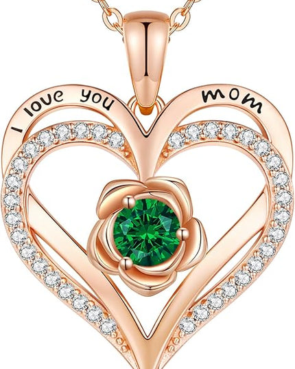 CDE Christmas Gifts for Women S925 Silver Rose Gold Heart Birthstone Necklaces for Women，Ideal Anniversary or Birthday Jewelry Gifts for Wife Girlfriend Her