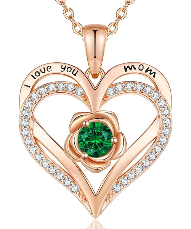 CDE Christmas Gifts for Women S925 Silver Rose Gold Heart Birthstone Necklaces for Women，Ideal Anniversary or Birthday Jewelry Gifts for Wife Girlfriend Her