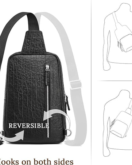 S-ZONE Sling Bag for Men Women RFID Blocking Genuine Leather Crossbody Shoulder Bag Backpack Hiking Daypack Travel