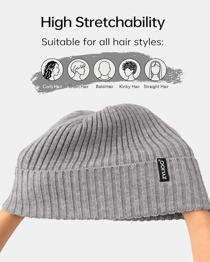 Zylioo Plus Size Fleece Lined Beanie Hat,2XL/XL/L/M/S Thermal Knitted Hat,Winter Warm Lined Snow Hats for Women Men