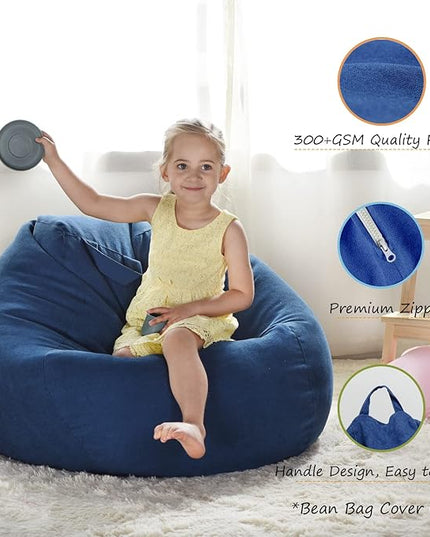 YuppieLife Stuffed Animals Bean Bag Chair Cover Candy-Colored Bean Bag(Just Cover, No Filling)/Large Stuff 'n Sit Organization/Toy Storage Bag/Kids Toys Organizer（27'',Navy Blue)