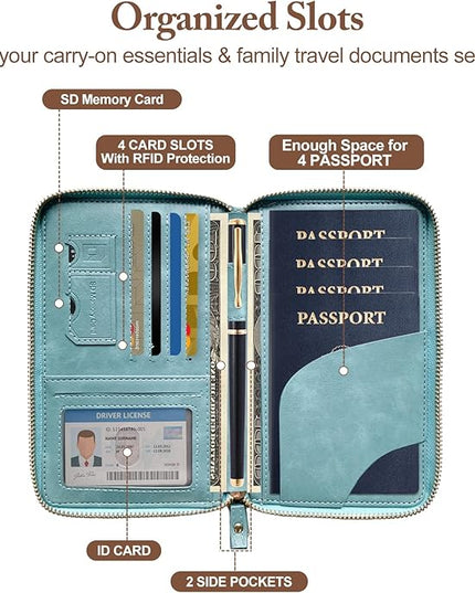 Passport Holder for Travel Women and Men RFID Passport Holder with Card Slots Holder Passport Case Passport cover Passport Wallet Travel Essentials and Accessories (Zipper, Blue Zipper)