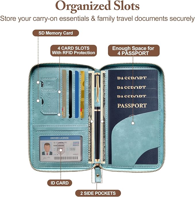 Passport Holder for Travel Women and Men RFID Passport Holder with Card Slots Holder Passport Case Passport cover Passport Wallet Travel Essentials and Accessories (Zipper, Blue Zipper)