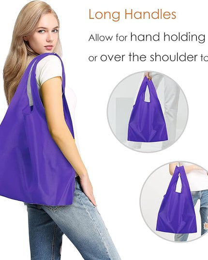 BeeGreen Purple Reusable Grocery Bags Wholesale Purple Reusable Kitchen Bags Bulk Foldable-Machine Washable with Zipper Storage Pouch 10 Packs