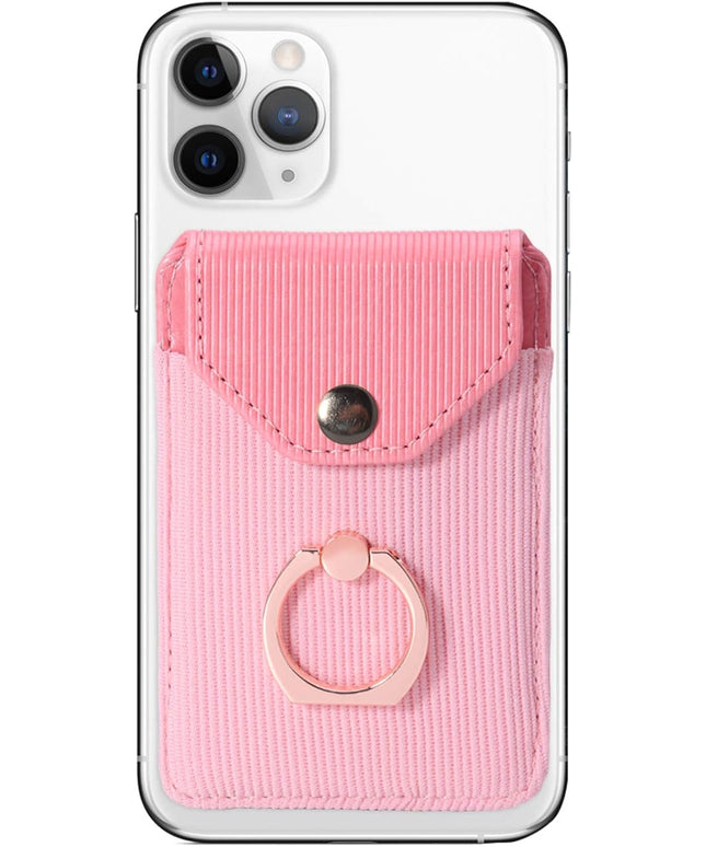 Card Holder & Ring Stand for Smartphones, Stick-on Wallet for iPhone & Android, Adhesive Credit Card Sleeve