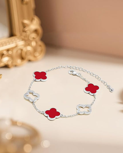 Clover Bracelet for Women 18k Gold Plated Silver Lucky Four Leaf Link Chain Bracelets Charm Trendy Jewelry Gifts for Women