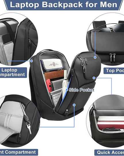 hk Business Smart Backpack for Men Anti-Theft for 17.3 Inch Laptop with USB Charging Port Water-Resistant Large Durable Compact 30L for Travel College Work-Black