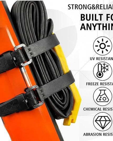Sliner 5 Pack Reusable Industrial Straps 11.8'' 17.7'' 19.7'' 21.6'' 27.5'' Rubber Utility Strap with Buckle Adjustable Industrial Gear Tightening Tension Strap for Trucks Cargo Luggage Fastening