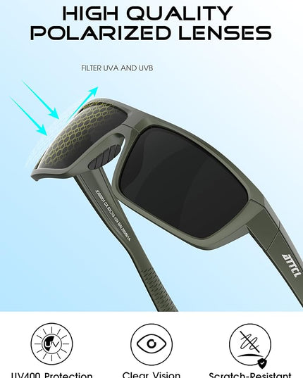 ATTCL Polarized Sunglasses Men for Fishing: UV Protection Lightweight TR90 Sports Wrap Sun Glasses Driving Golf Running