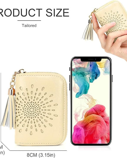 APHISON RFID Credit Card Holder Zipper Card Case Small Wallets for Women Leather Sunflower Style Ladies Girls Credit Card Case 1ZIP-LIGHT-YELLOW